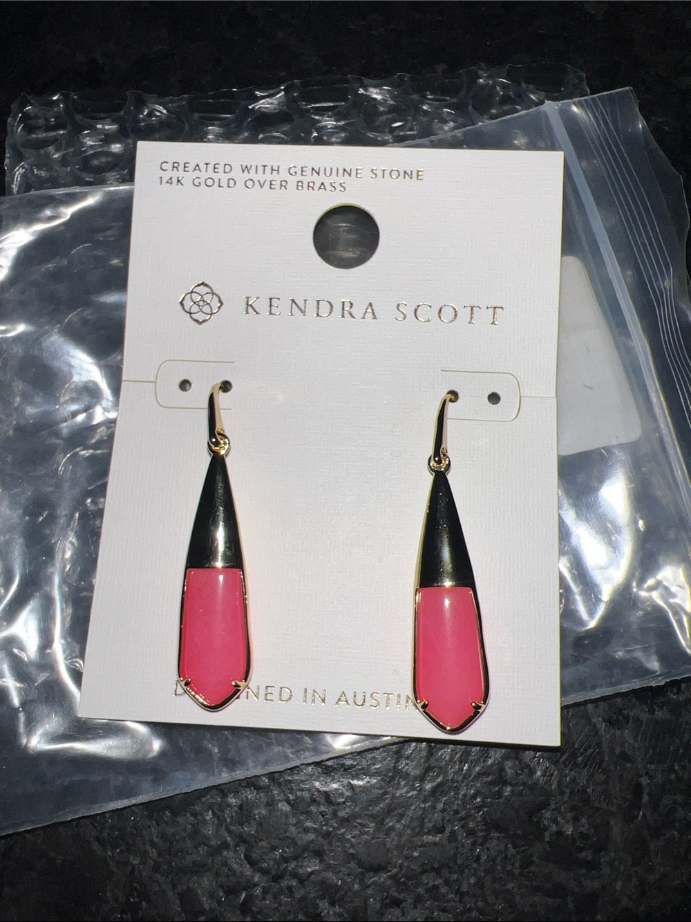 Kendra Scott Pink and Gold Teardrop Dangle Earrings Lena